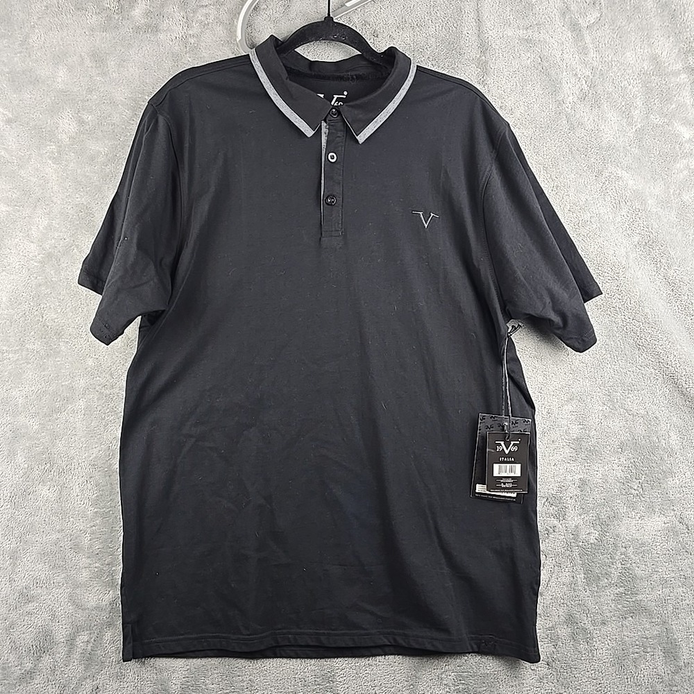 19V69 Italia by Versace 1969 Polo Shirt Mens XL Black Cotton Short Sleeve NWT